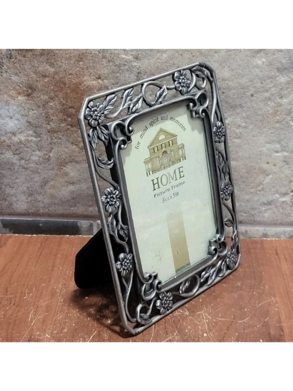 Vintage Cresco Pewter Picture Frame Floral Leaf Design